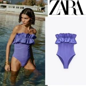 Purple Ruffle Strapless Swimsuit